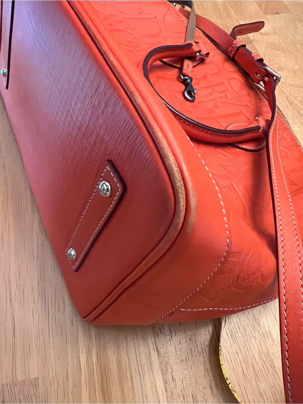 Dooney & Bourke Bright Orange Embossed Logo Satchel - Picture 14 of 15